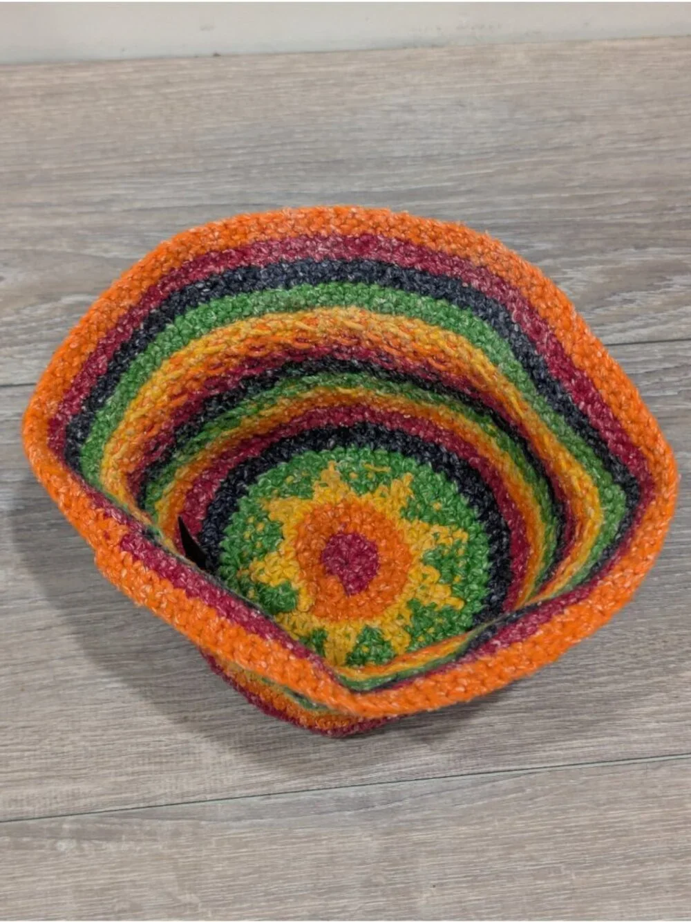 Casa De La Lana Bucket Hat Rainbow Handknit 100% Wool Boho Festival Stripe Sun